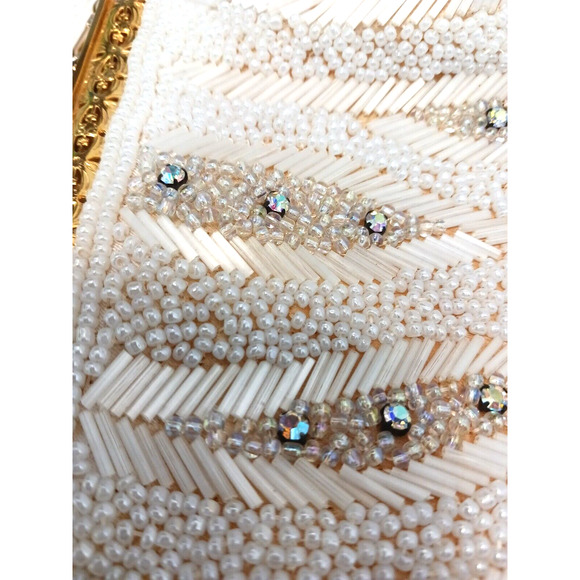 Victorian Glass BEADED Iridescent Bead 14K Plated Evening ART DECO NOUVEAU Purse - Picture 11 of 16